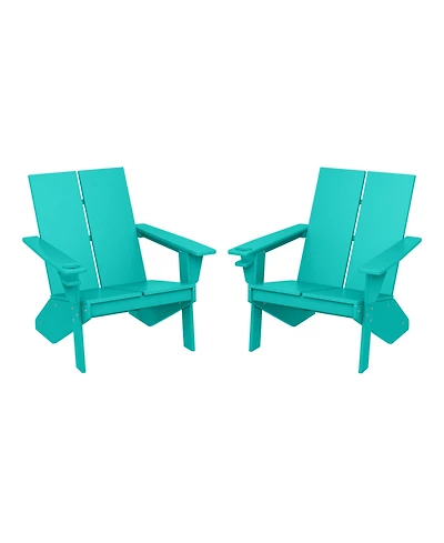 Outdoor Hdpe Modern Adirondack Chair with Cup Holder (Set of