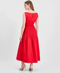 Anne Klein Petite Smocked Boat Neck Midi Dress