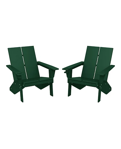 Outdoor Hdpe Modern Adirondack Chair with Cup Holder (Set of