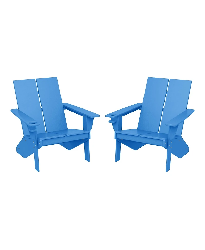 Outdoor Hdpe Modern Adirondack Chair with Cup Holder (Set of