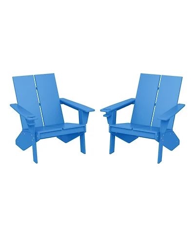 Outdoor Hdpe Modern Adirondack Chair with Cup Holder (Set of