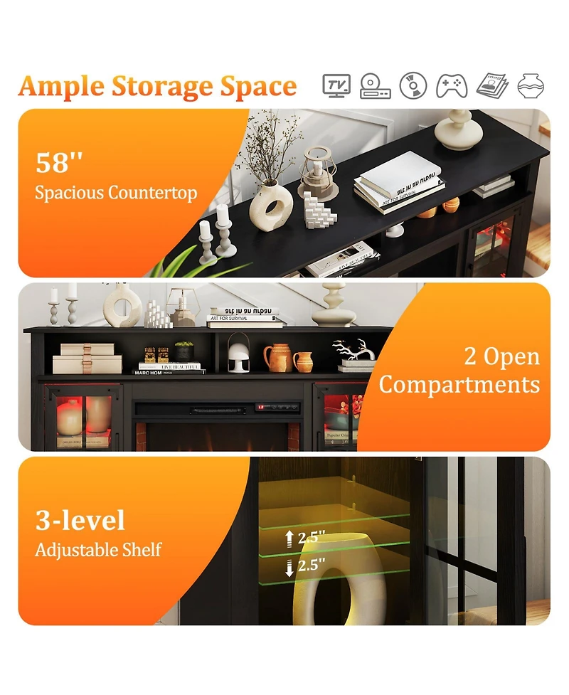 Gymax Fireplace Tv Stand w/ Remote Controls and Thermostat Storage Cabinets