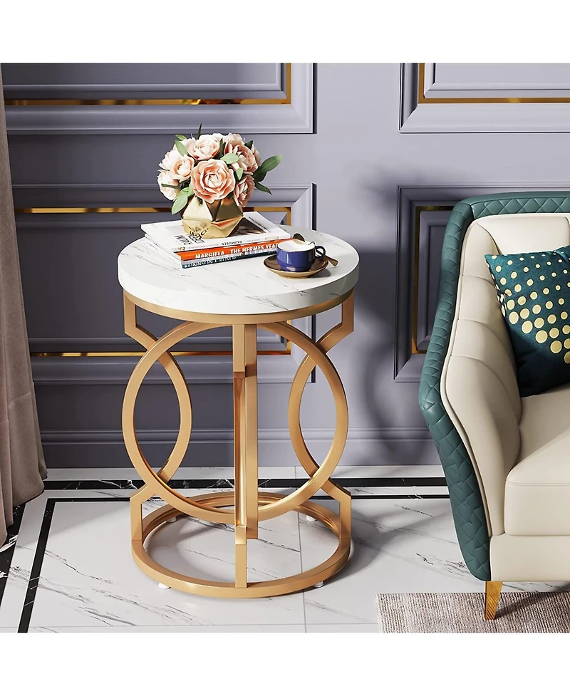 Slickblue Round Bedside Table with Stylish Faux Marble Surface
