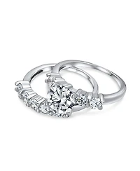 Bling Jewelry Solitaire Cz Engagement Ring Set 3.5CTW Round Side Stones Anniversary Band .925 Sterling Silver