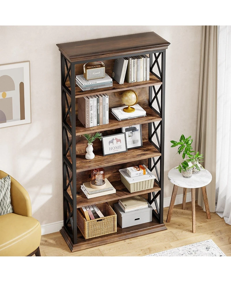 Slickblue Industrial Bookshelf Metal and Wooden Display Shelf