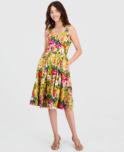 Tahari Asl Women's Printed Square-Neck Fit & Flare Dress
