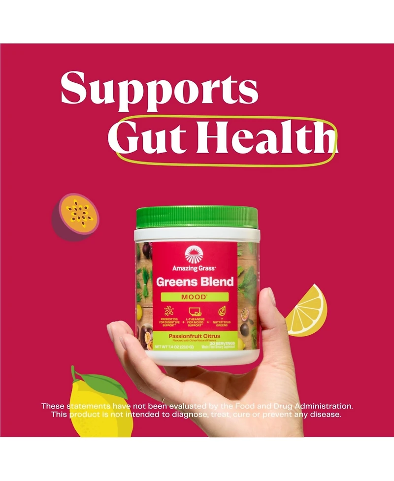 Amazing Grass Greens Blend Mood, Passionfruit Citrus, Super Greens Powder, 7.4 oz, 30 Servings