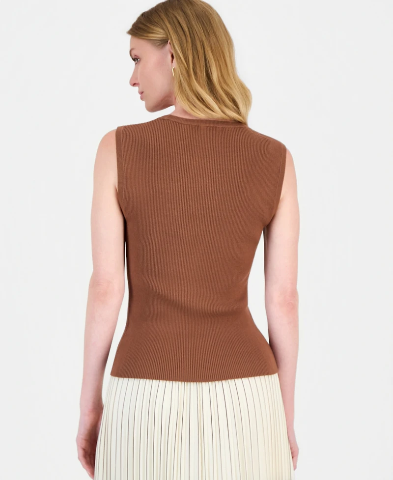 T Tahari Women's Sleeveless Embellished Ribbed Top