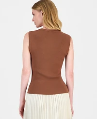 T Tahari Women's Sleeveless Embellished Ribbed Top