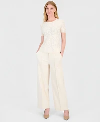 T Tahari Women's Burnout Floral Crewneck Top