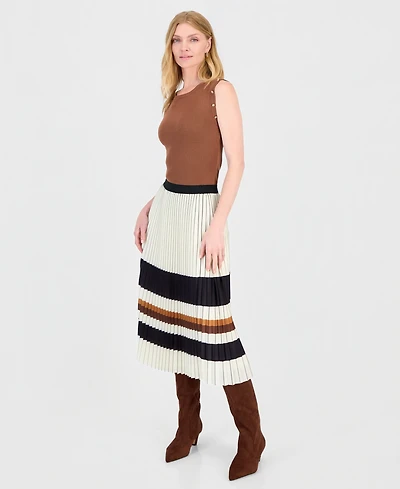 T Tahari Women's Pleated Pull-On Midi Skirt