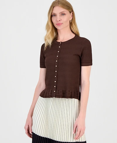 T Tahari Women's Textured Ruffled-Hem Cardigan