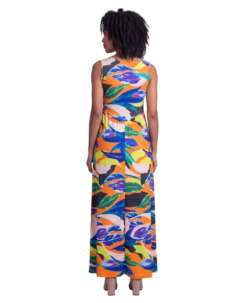 24seven Comfort Apparel Petite Essential Floral Print Maxi Dress