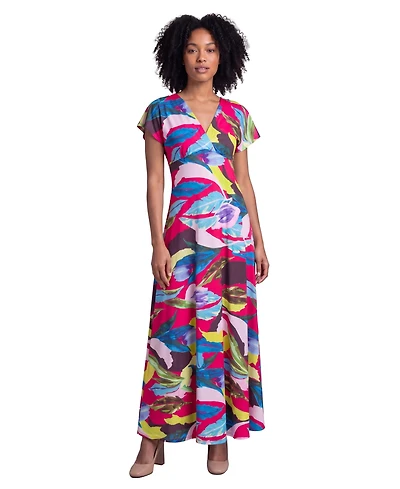 24seven Comfort Apparel Petite Essential Floral Print Cap-Sleeve Dress