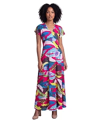 24seven Comfort Apparel Petite Essential Floral Print Cap-Sleeve Dress