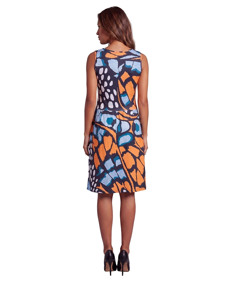 24seven Comfort Apparel Petite Essential Butterfly Print Knee Length Dress