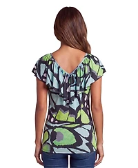 24seven Comfort Apparel Petite Essential Butterfly Print Cap-Sleeve Top