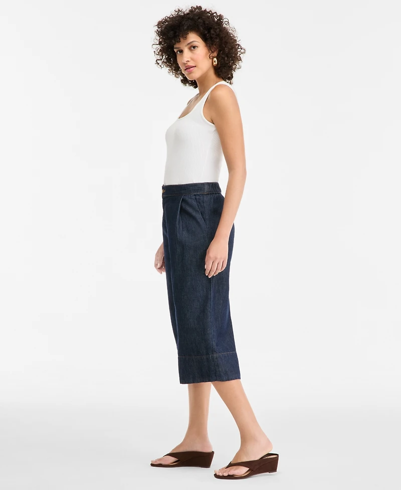I.n.c. International Concepts Women's Cropped Denim Wide-Leg Pants, Macy's Exclusive