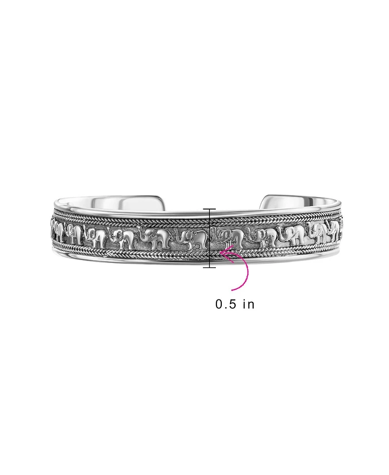 Bling Jewelry Bali Style Lucky Multi Elephant Bangle Cuff Bracelet Solid Heavy Oxidized .925 Sterling Silver