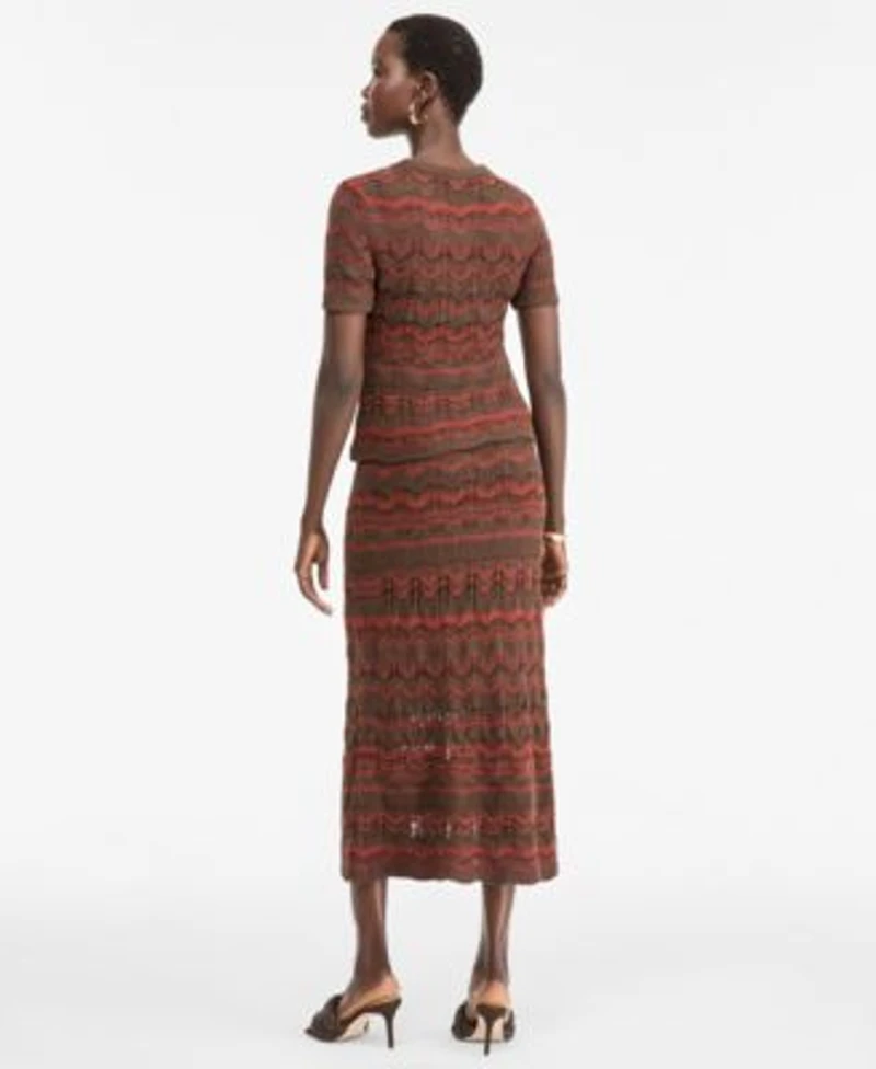 I.N.C. International Concepts Womens Metallic Crochet Stripe Sweater Skirt Macys Exclusive