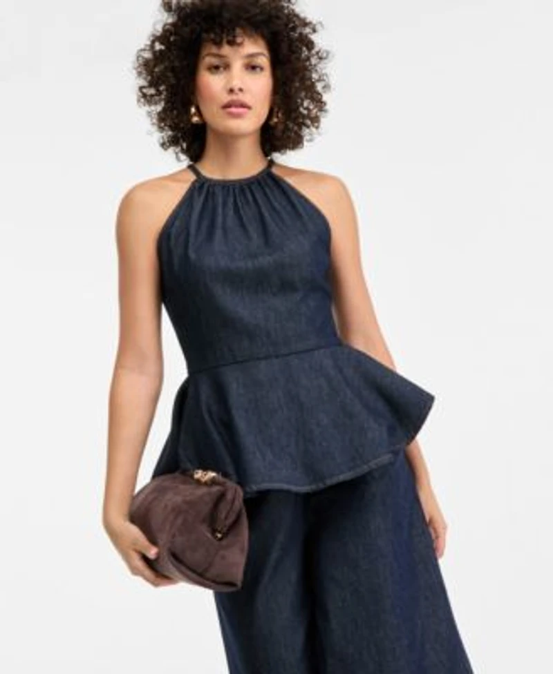 I.N.C. International Concepts Womens Denim Halter Top Cropped Culottes Macys Exclusive