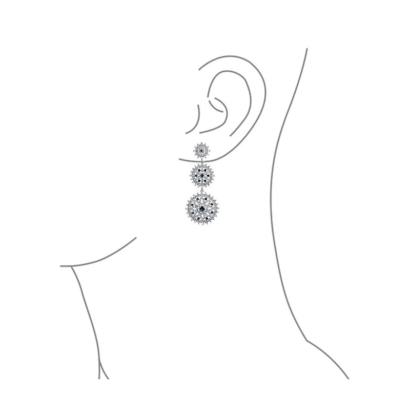 Bling Jewelry cocktail Fashion Statement Blue Sapphire Cz Triple Circle Medallion Statement Chandelier Earrings