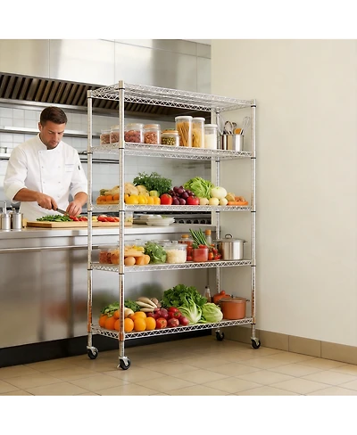 Streamdale Furniture Heavy Duty 5 Tier Wire Shelving Unit with Wheels and Feet