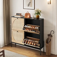 Streamdale Furniture Rattan Shoe Cabinet, 4-Door Flip