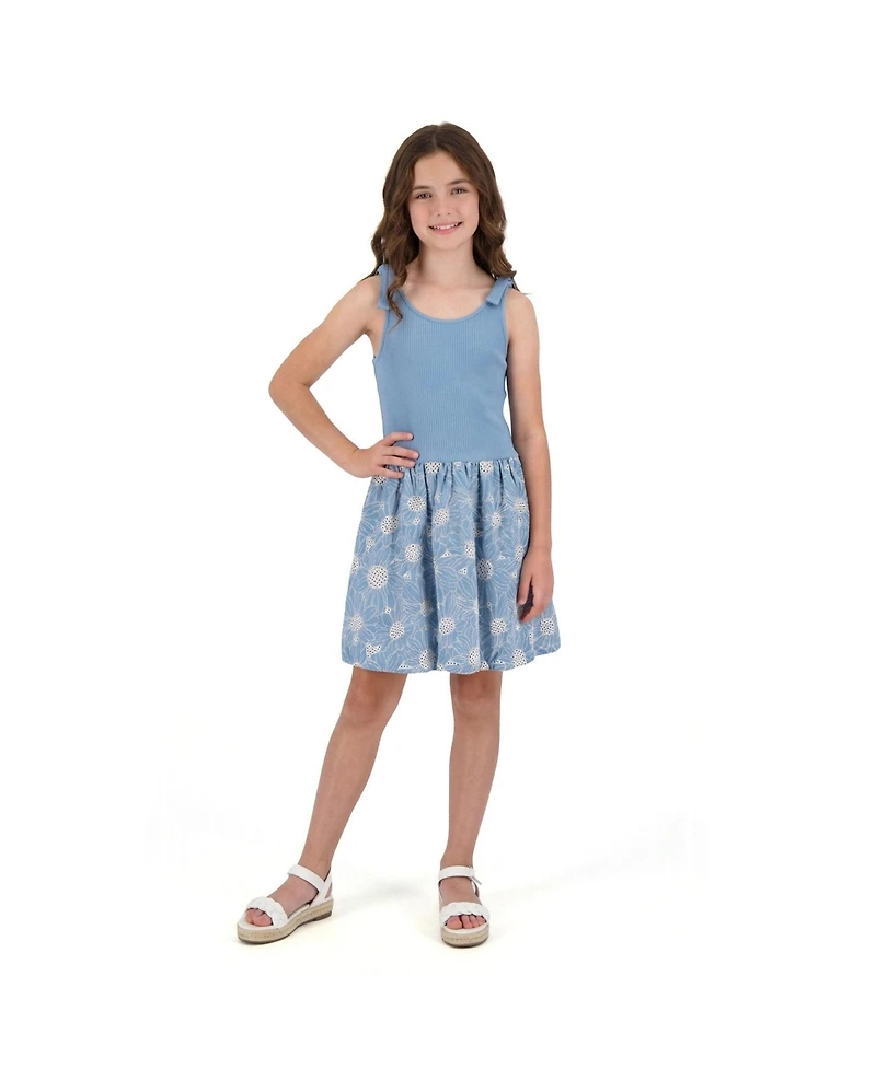 Andy & Evan Girls Andy and Evan Andy and Evan Floral Eyelet Rib Knit Bow Shoulder Dess