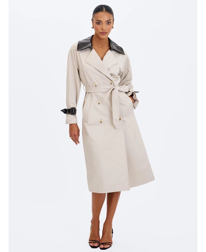Miss Circle Women's Umber Oyster Double-Breasted Lapel Trench Coat
