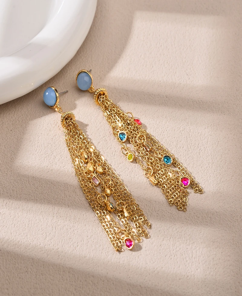 Nicole Miller Gold-Tone Blue Stone Stud Dangle Earrings