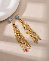 Nicole Miller Gold-Tone Blue Stone Stud Dangle Earrings