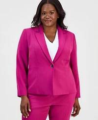 Kasper Plus Size Notched Collar One Button Blazer Straight Leg Pants