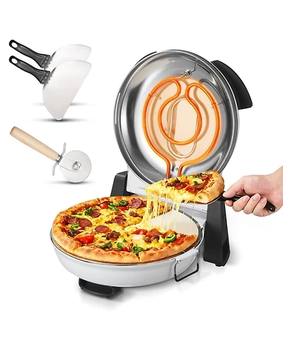 Mecale Electric Pizza Oven, 12", 1200W, Cordierite Stone, 5 Heat Modes, Viewing Window, Up to 788degree(s)F