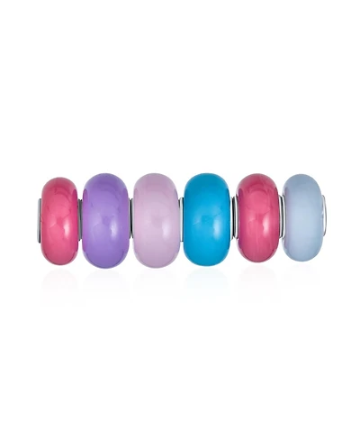 Bling Jewelry Multi Color Set Glass Charm Bead Sterling Silver Core For Bracelet