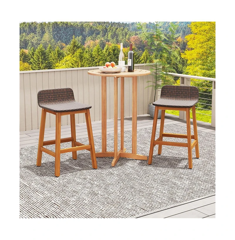 Boyel Living Solid Acacia Wood Bar Stools Set of 2 with Backrests and Footrests for Porch