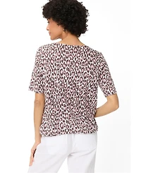 Olsen Women's Leopard Print Split Neck T-Shirt