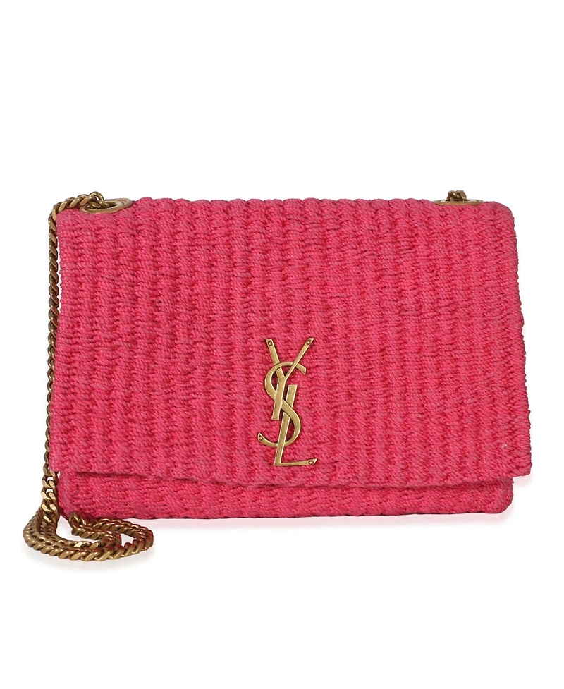 Pre-Owned Saint Laurent Pink Raffia Medium Kate Chain Bag