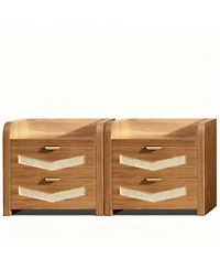 Yigii 2 Drawer Rattan Charging Ports Nightstand Set