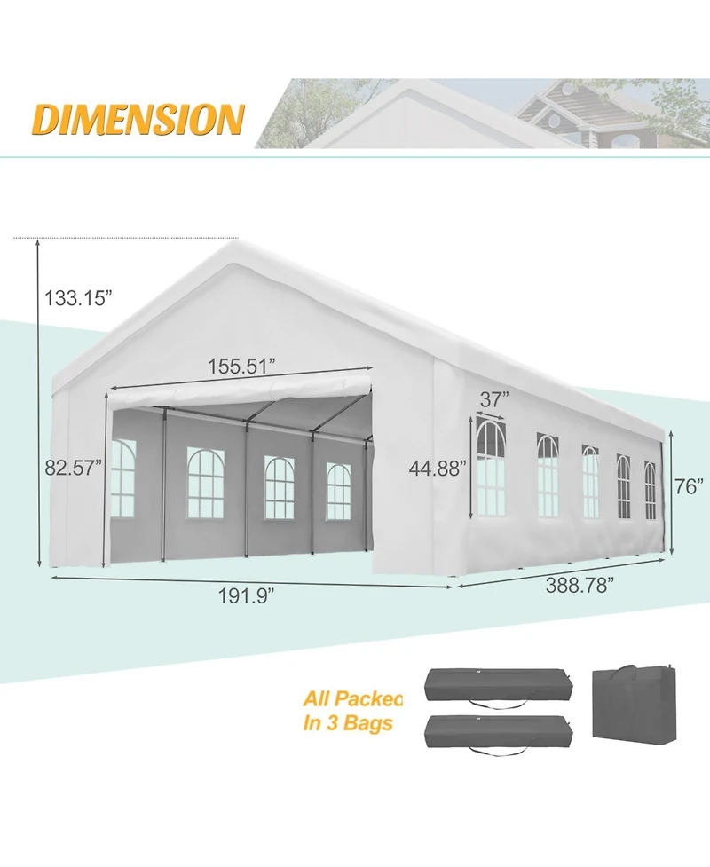 Asagikoiai 16x32 Heavy Duty Metal Carport Canopy with Sidewalls and Doors
