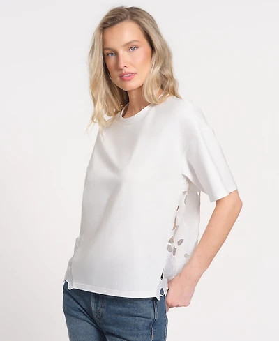 Isaac Mizrahi Women's Eyelet Lace Back Ruffle Top