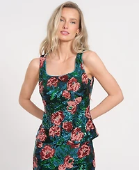 Isaac Mizrahi Women's Floral Square Neck Sleeveless Top