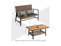 Boyel Living 2 Pieces Patio Rattan Coffee Table Set with Shelf and Quick Dry Cushion