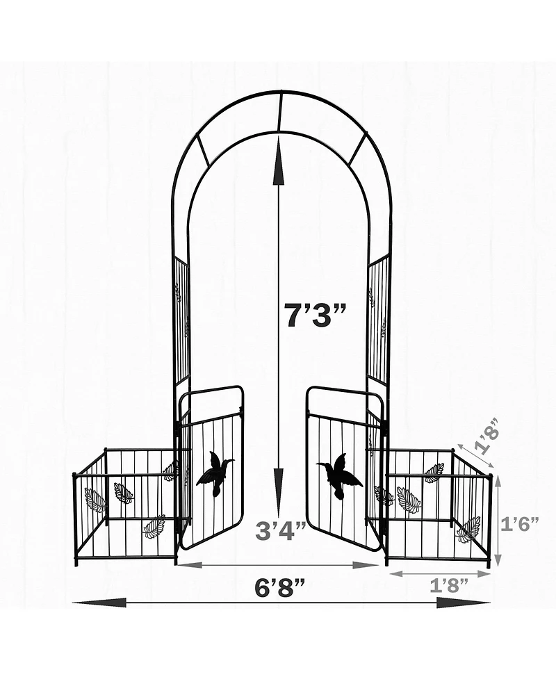 Clihome Metal Garden Arch with doors Garden Arbor Trellis Climbing Plants Support Arch Outdoor Arch