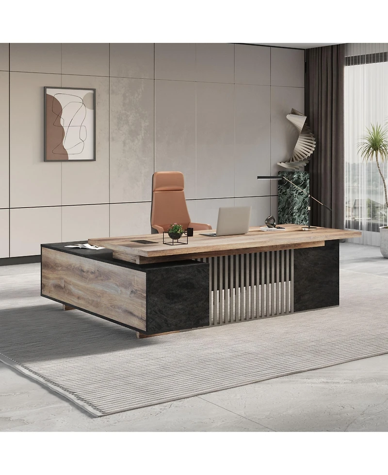 Logicfox Large Executive Desk with Drawers Cabinet Outlet Cable Management for Business Furniture Set Workstation