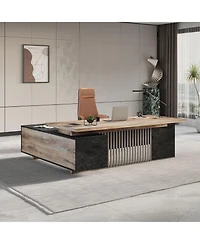 Logicfox Large Executive Desk with Drawers Cabinet Outlet Cable Management for Business Furniture Set Workstation