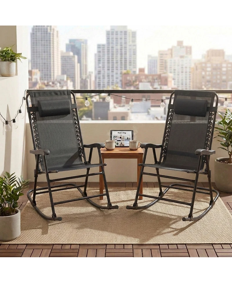 Clihome Set of 2 Folding Leisure Rocking Chair Set, Patio Chairs 2 Person Seating Group