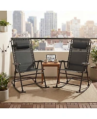 Clihome Set of 2 Folding Leisure Rocking Chair Set, Patio Chairs 2 Person Seating Group
