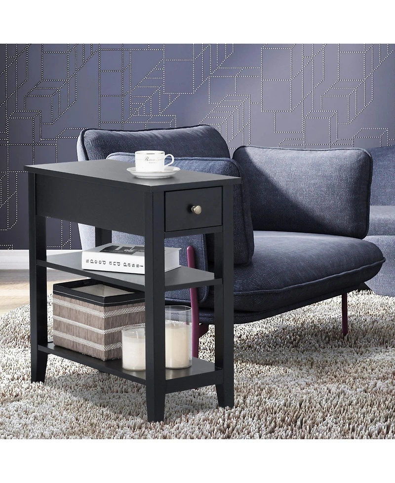 sumyeg 3-Tier Nightstand Bedside Table Sofa Side with Double Shelves Drawer