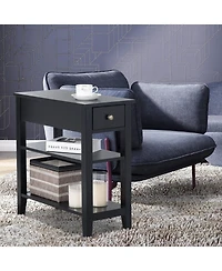sumyeg 3-Tier Nightstand Bedside Table Sofa Side with Double Shelves Drawer